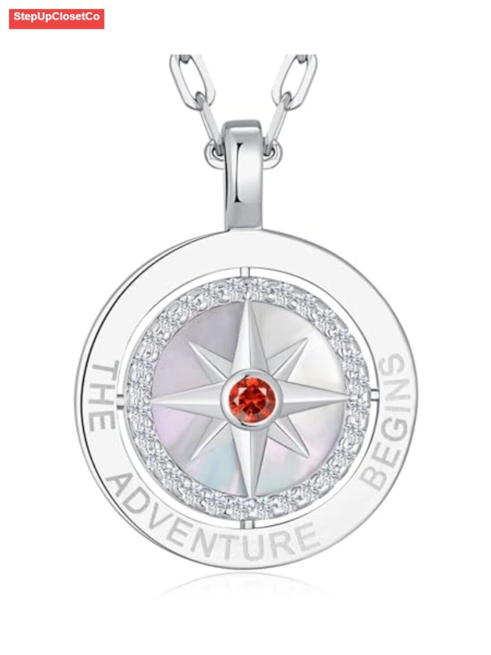 Sterling Silver Compass Birthstone Pendant Necklace for Women